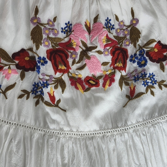 Free People Sunbeams Mini Dress Size XS Off Shoulder Embroidered Boho Peasant - Picture 14 of 15